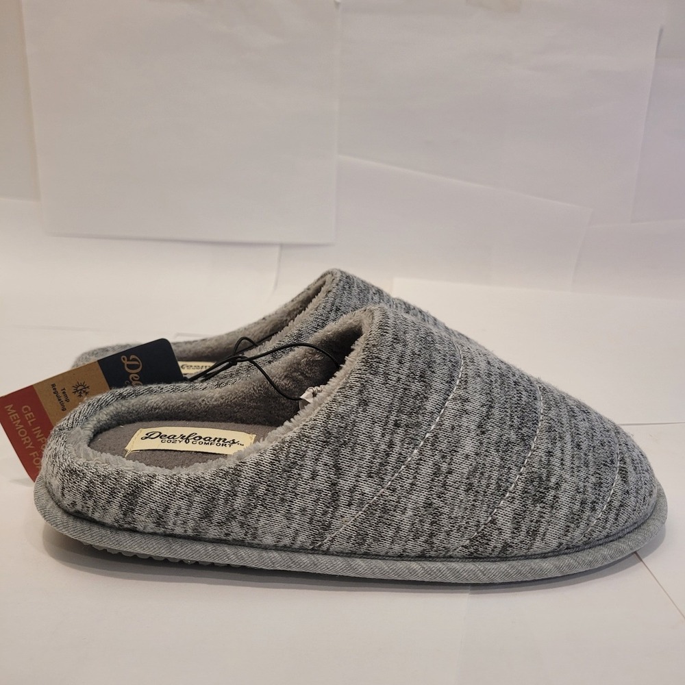 Dearfoams Women's Cozy Comfort Slippers Gray‎ US 5-6 Gel Infused Memory Foam NEW